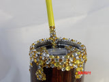 20oz Skinny Honey Bee Woodgrain, glitter, Rhinestones and Charms