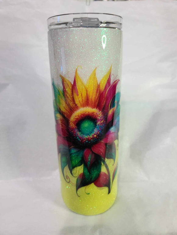 20oz Skinny Rainbow flower