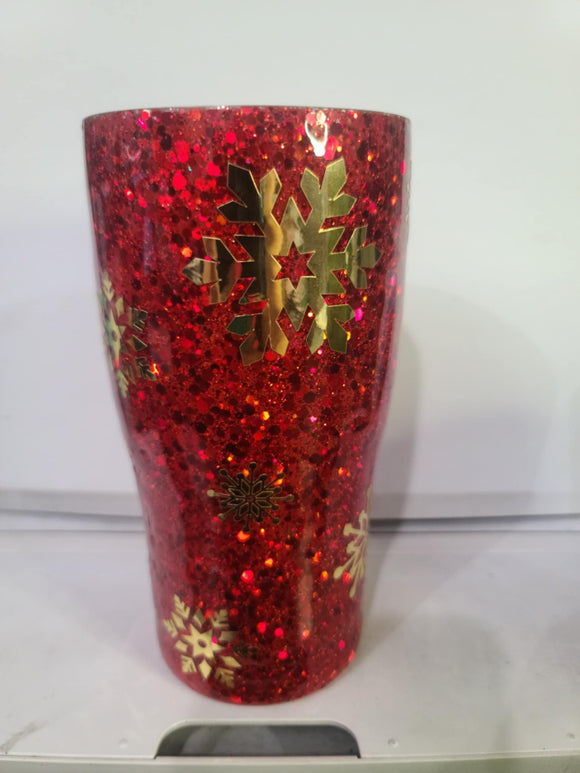 20oz Modern Curve Red Christmas snowflakes