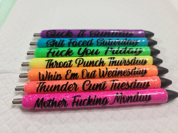 GRAPHIC LANGUAGE** Adult Days of the week Glitter Pens – Audrey Kay's  Kreations