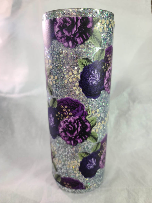 20 oz Skinny Purple Floral Tumbler